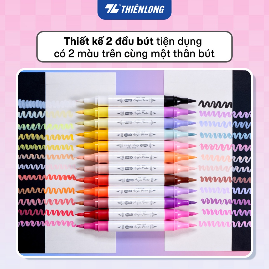 Bộ Bút Hai Đầu 12/24/48 Màu Acrylic Markers Thiên Long Colokit  - Cây 2 đầu, 2 màu mực | BigBuy360 - bigbuy360.vn