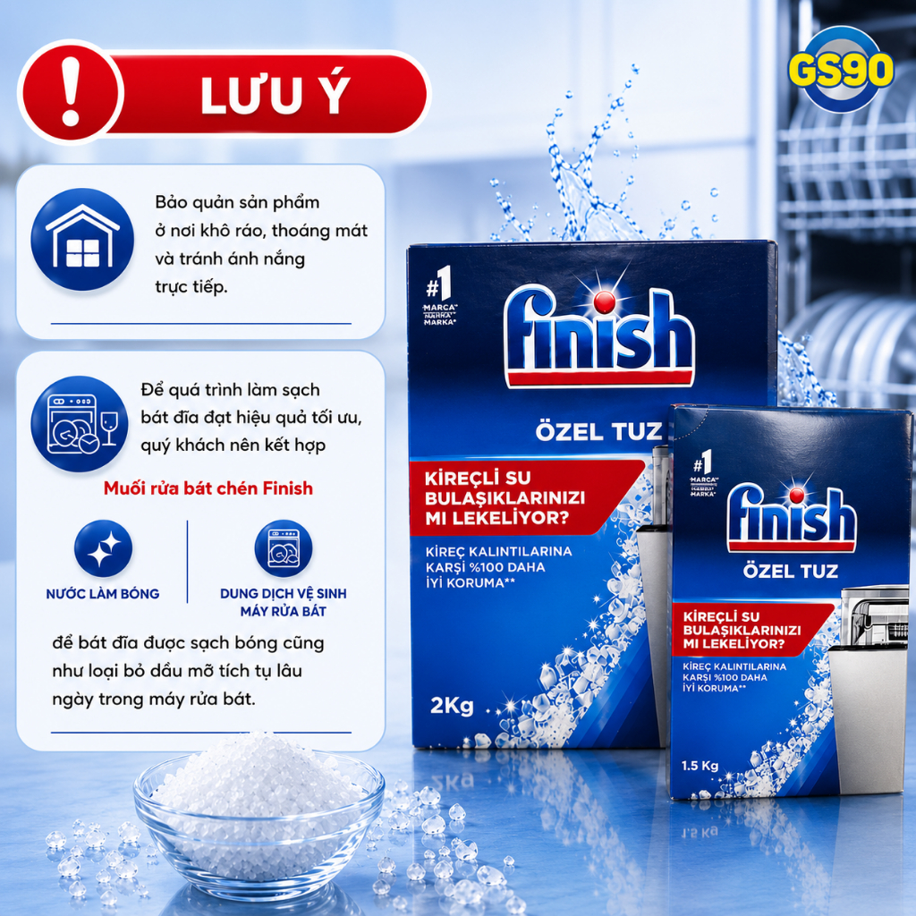 [TẶNG BÌNH GIỮ NHIỆT] Muối Rửa Chén Bát Làm Mềm Nước 1.5kg, 2kg Finish Salt Hàng Chính Hãng Nhập Khẩu Đức