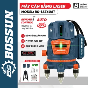 Máy Cân Bằng Laser Bossun BS-LS360AT 5 Tia Xanh 360°, Tự Cân Bằng Điện Tử, Sai Số ±1mm/10m