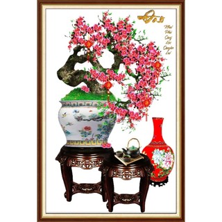 Tranh hoa mai hoa đào, tranh 3D dán tường in trên chất liệu vải lụa (shop tặng kèm keo dán)