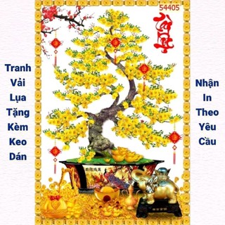 Tranh hoa mai hoa đào, tranh 3D dán tường in trên chất liệu vải lụa (shop tặng kèm keo dán)