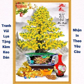 Tranh hoa mai hoa đào, tranh 3D dán tường in trên chất liệu vải lụa (shop tặng kèm keo dán)