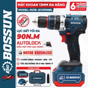 Khoan pin 3 chức năng BS BOSSUN M21B-ID1390NBL Không chổi than, đầu 13mm có autolock ruột đồng 100%