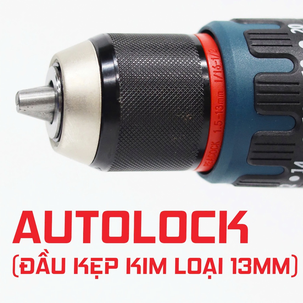Khoan pin 3 chức năng BS BOSSUN M21B-ID1390NBL Không chổi than, đầu 13mm có autolock ruột đồng 100%