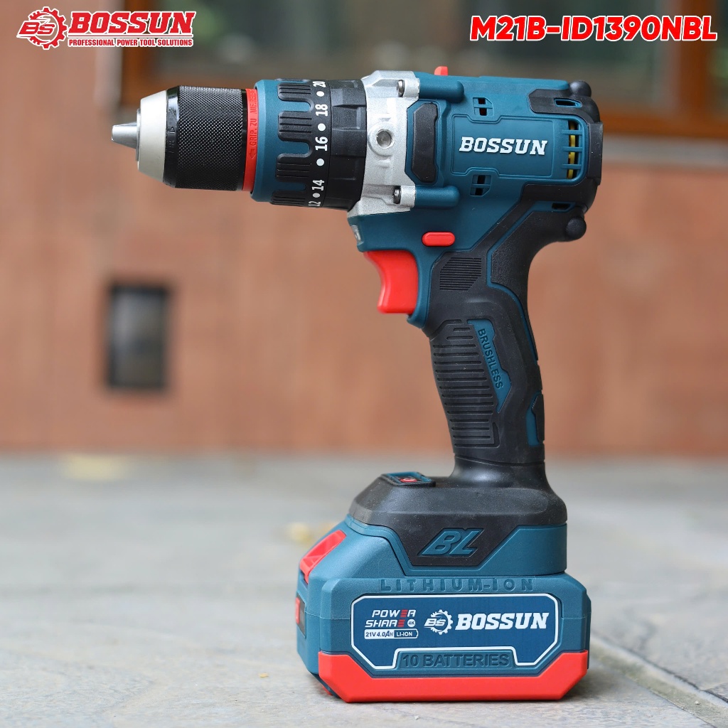 Khoan pin 3 chức năng BS BOSSUN M21B-ID1390NBL Không chổi than, đầu 13mm có autolock ruột đồng 100%