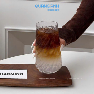 Cốc thủy tinh chịu nhiệt dáng tháp sần, tháp sọc uống sinh tố, cà phê, nước ép 440ml