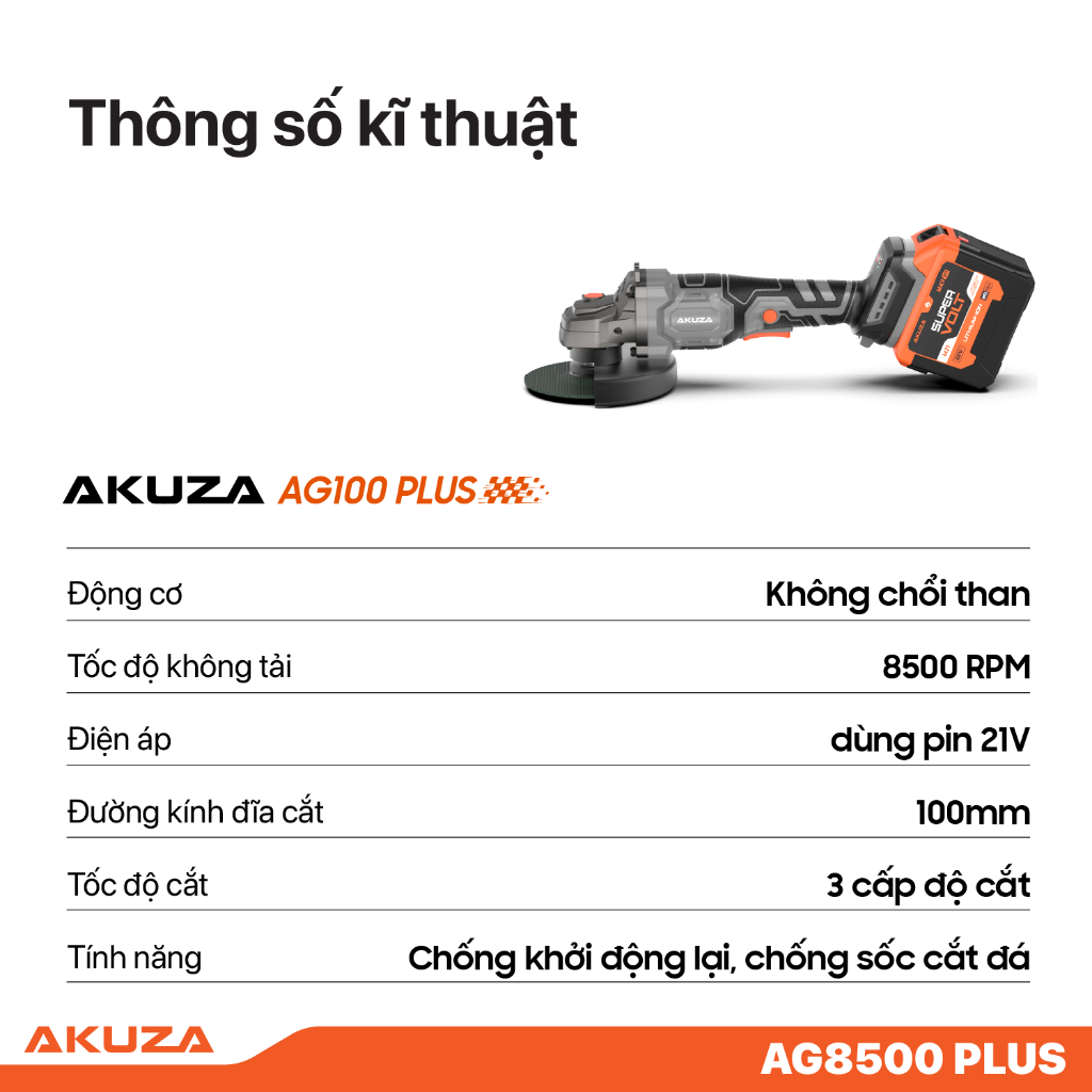 Máy Mài AKUZA AG100 PLUS Chính Hãng, Động Cơ Không Chổi Than