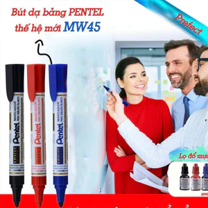 Bút dạ bảng Pentel MW45 đầu tròn dễ xóa 3 màu lựa chọn