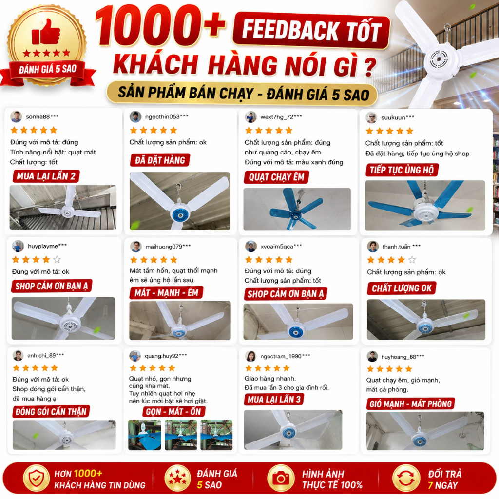 Quạt treo mùng 6 cánh siêu mát 50cm, quạt treo màn gió mạnh cho phòng trọ