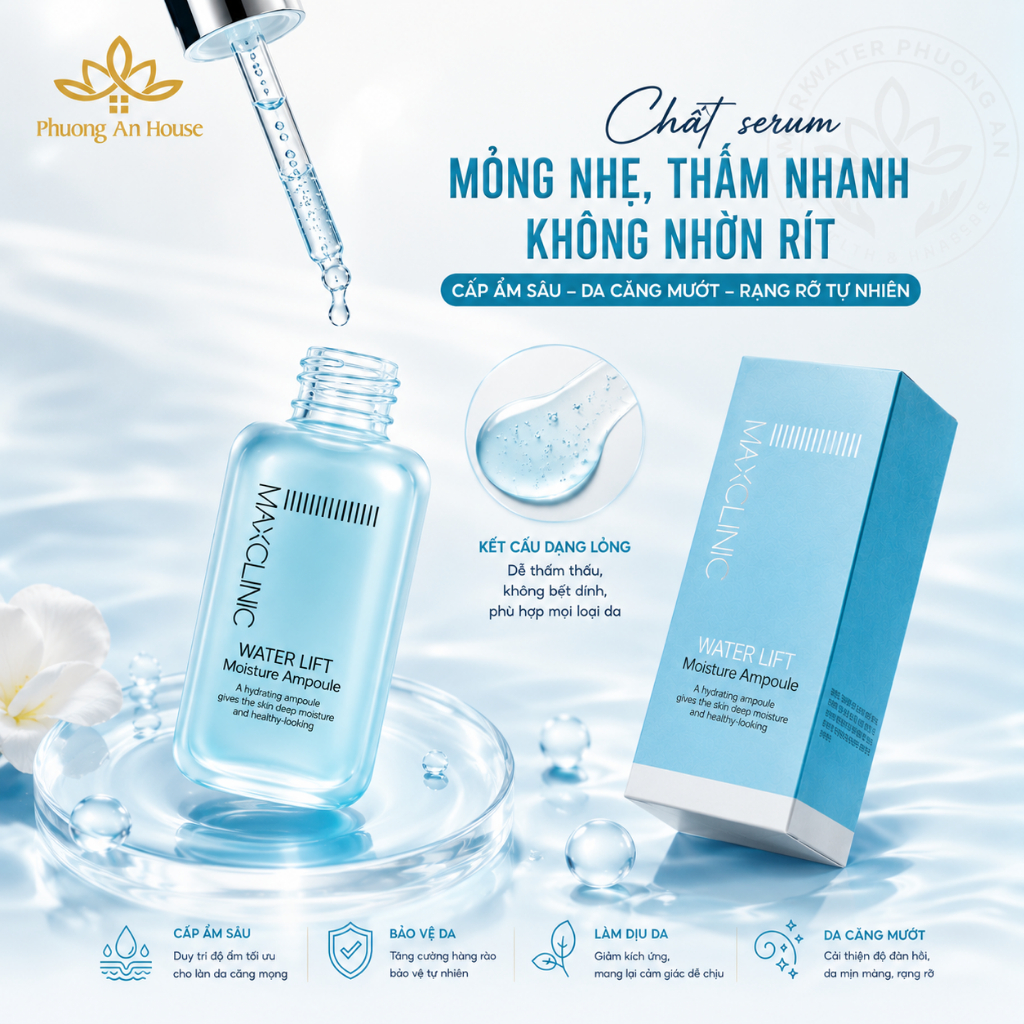Serum Maxclinic Water Lift Moisture Ampoule Cấp Nước Dưỡng Ẩm Căng Bóng Da 100ml