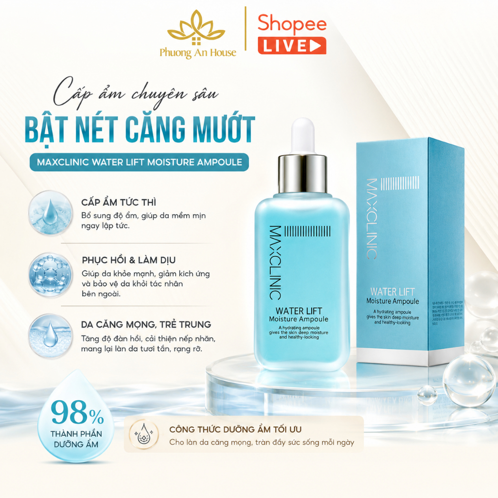 Serum Maxclinic Water Lift Moisture Ampoule Cấp Nước Dưỡng Ẩm Căng Bóng Da 100ml
