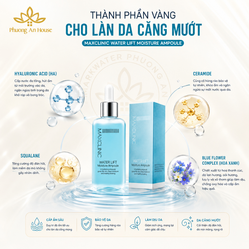 Serum Maxclinic Water Lift Moisture Ampoule Cấp Nước Dưỡng Ẩm Căng Bóng Da 100ml