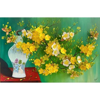 Tranh 3D dán tường hoa mai, hoa đào, tranh 3D dán tường in trên chất liệu vải lụa (shop tặng kèm keo dán)