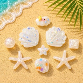 [ĐỘC QUYỀN]  Set Charm Vỏ Sò Ngọc Trai Ánh Cực Quang Trong Suốt – Sao Biển Đại Dương Tone Trắng Cao Cấp Dễ Thương