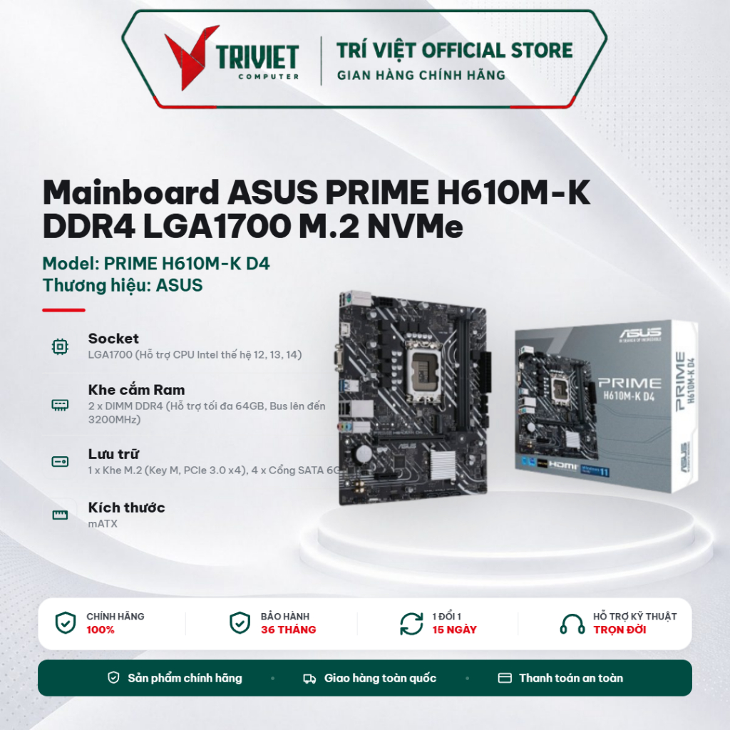 Mainboard ASUS PRIME H610M-K DDR4 LGA1700 M.2 NVMe Hỗ Trợ Intel Core Gen 12 13 14 - Bo Mạch Chủ | BigBuy360 - bigbuy360.vn