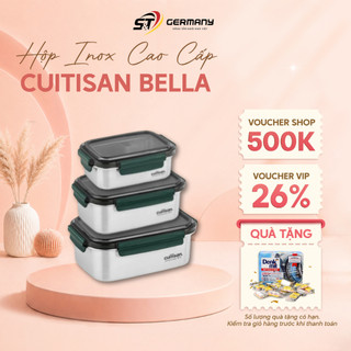 Hộp Inox Cao Cấp Cuitisan Bella Rectangle, nắp khóa 4 cạnh chắc chắn, an toàn trong lò vi sóng, không ám mùi GST HCM
