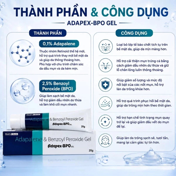 Gel Giảm Mụn, Thâm Sẹo Mụn Dành Cho Da Dầu Adapex - BPO Adapalene & Benzoyl Peroxide 20G