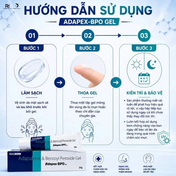 Gel Giảm Mụn, Thâm Sẹo Mụn Dành Cho Da Dầu Adapex - BPO Adapalene & Benzoyl Peroxide 20G