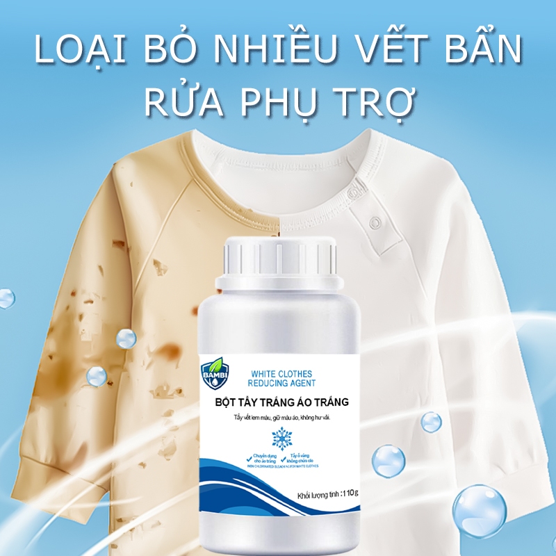 Bột Tẩy Trắng Enzyme Sinh Học - Tẩy Vết Bẩn, Ố Vàng, Mốc Lâu Ngày - Không Phai Màu, An Toàn Cho Vải Màu - 110g-Cubi