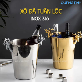 Xô Ướp Vang Cao Cấp | Xô Đựng Đá 5L Sang Trọng | Xô Đá Ngâm R.ượu Vang INOX 316 | Xô Đá Tuần Lộc Cao Cấp Độ Bền Cao