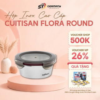 HCM Hộp Inox Cao Cấp Cuitisan Flora Round 4 kích thước, chất liệu inox304, nắp khóa 4 cạnh, an toàn với lò vi sóng GST