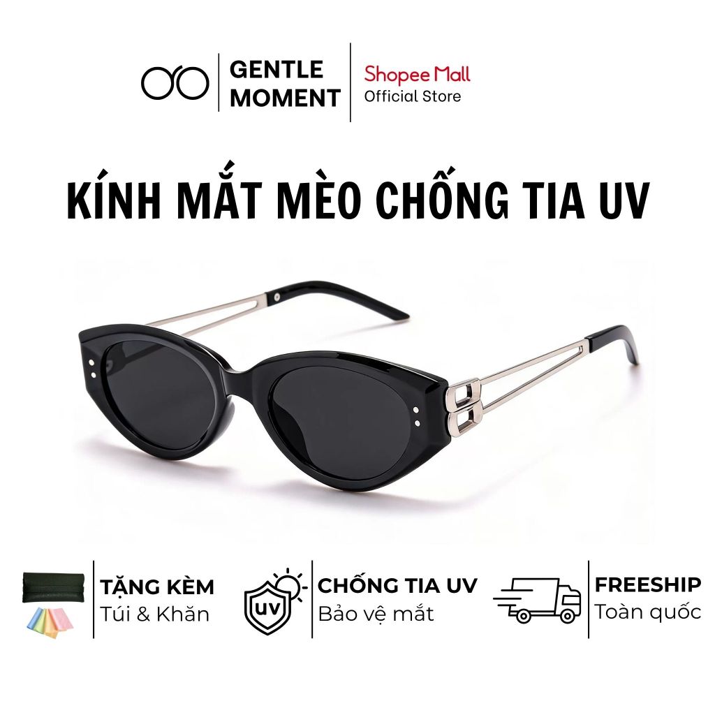 Kính râm mắt mèo gọng kim loại GENTLE MOMENT chống tia UV kính mát thời trang nam nữ phong cách GM3358
