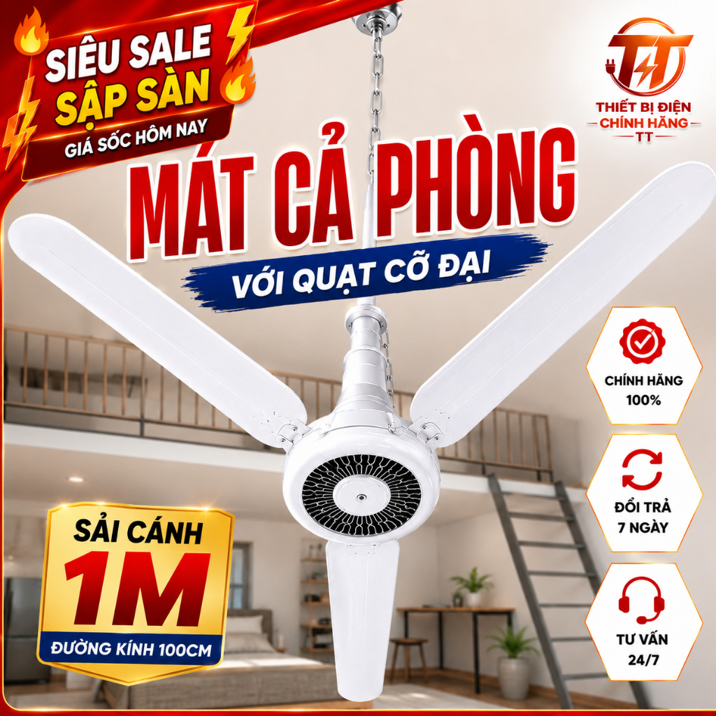 Quạt treo màn,quạt treo mùng cỡ lớn 3 cánh sải 1m mát cả phòng tiết kiệm điện