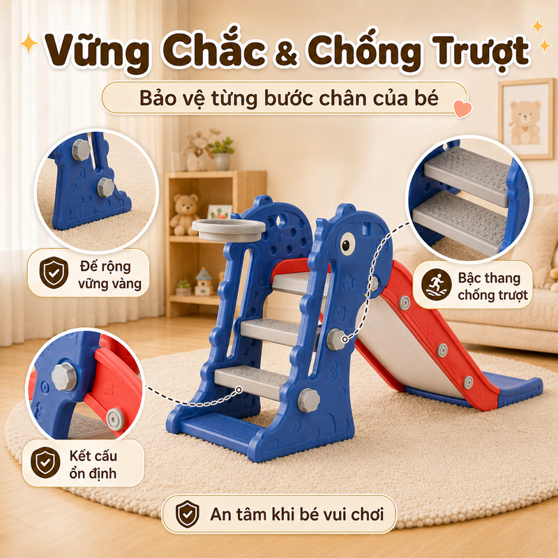 Cầu Trượt Cho Bé Gấp Gọn Trong Nhà - Đồ Chơi Vận Động Nhựa HDPE Cao Cấp Chống Trượt An Toàn Cho Bé Trai Bé Gái