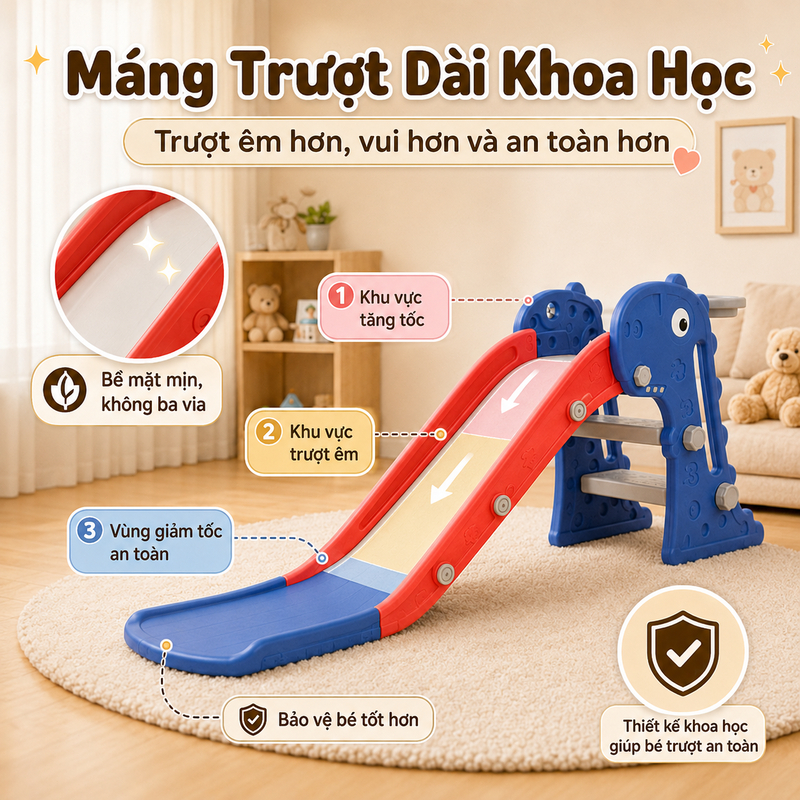 Cầu Trượt Cho Bé Gấp Gọn Trong Nhà - Đồ Chơi Vận Động Nhựa HDPE Cao Cấp Chống Trượt An Toàn Cho Bé Trai Bé Gái