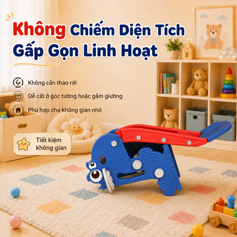 Cầu Trượt Cho Bé Gấp Gọn Trong Nhà - Đồ Chơi Vận Động Nhựa HDPE Cao Cấp Chống Trượt An Toàn Cho Bé Trai Bé Gái