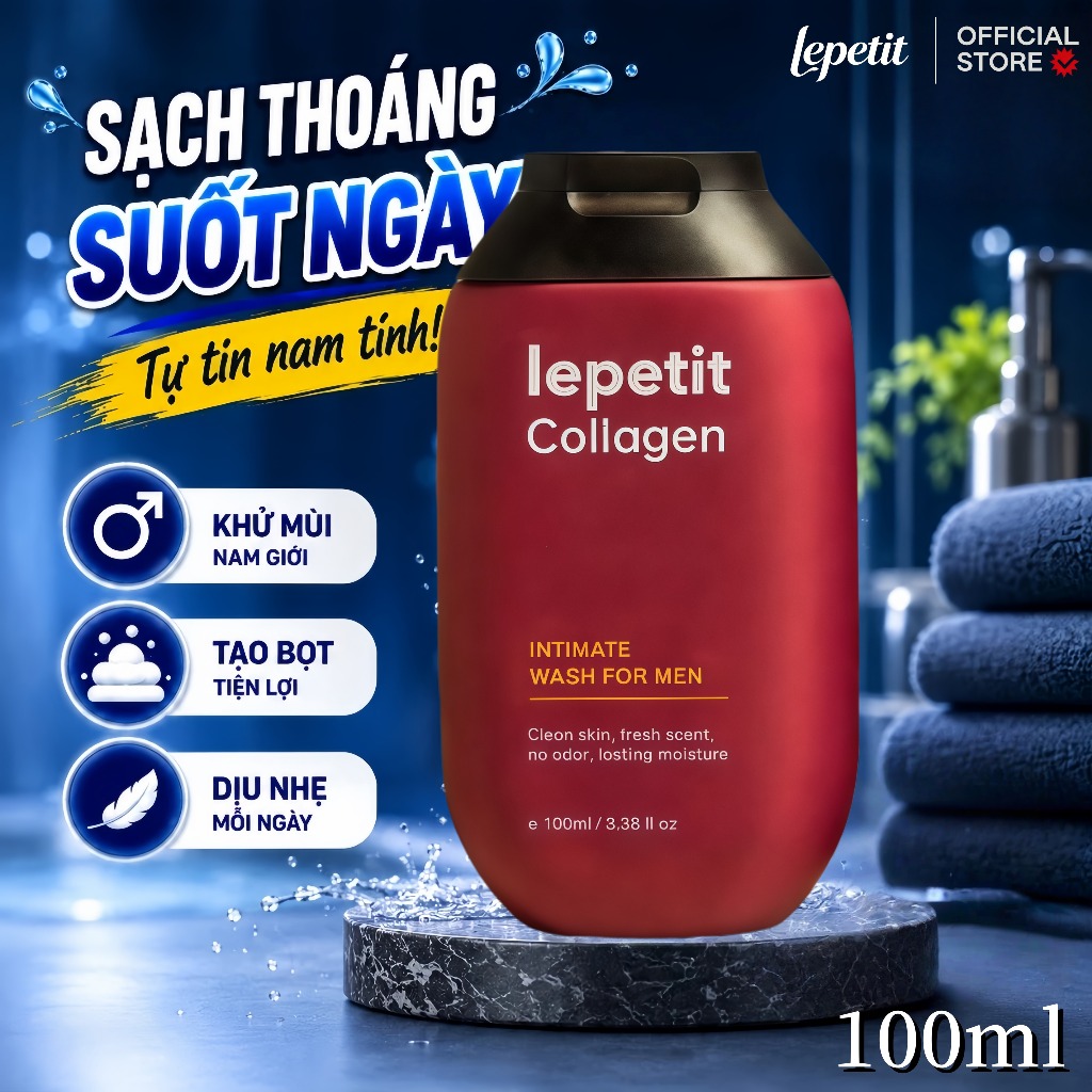 Lepetit Dung Dịch Vệ Sinh Nam Collagen 100ml Dưỡng Da Mềm Mịn Làm Sạch Chuyên Sâu Lưu Hương Dài Thơm Ngọt