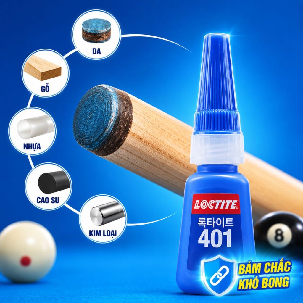 Keo dán đầu cơ bida tem xanh 401 Loctite độ bám dính tốt dễ sử dụng đa năng 20g