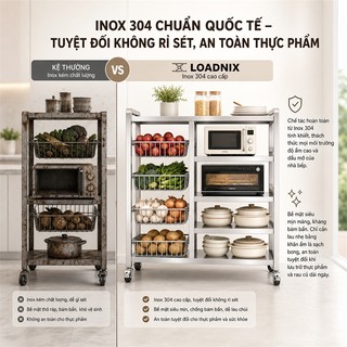 Kệ Để Đồ Nhà Bếp inox Bền bỉ lâu năm Kệ để lò vi sóng đa năng có bánh xe Chịu lực lên đến 300kg