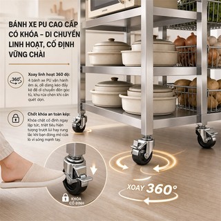 Kệ Để Đồ Nhà Bếp inox Bền bỉ lâu năm Kệ để lò vi sóng đa năng có bánh xe Chịu lực lên đến 300kg