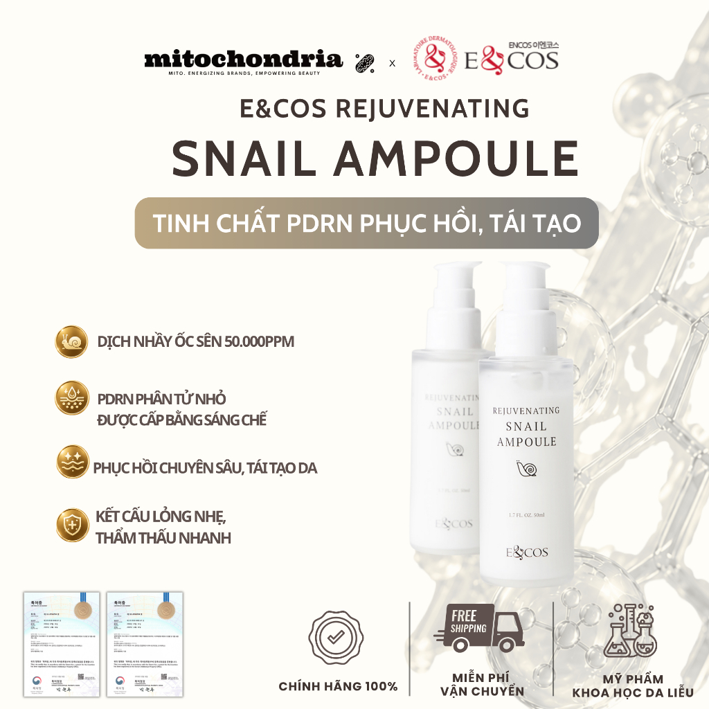 Dưỡng PDRN nâng cơ & cải thiện nếp nhăn E&COS Rejuvenating Snail Ampoule 50ml