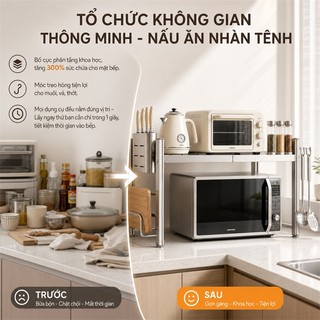 Kệ Lò Vi Sóng inox 304 Có kèm hộp đũa & kệ thớt Kệ để đồ nhà bếp Bền bỉ lâu năm