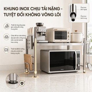 Kệ Lò Vi Sóng inox 304 Có kèm hộp đũa & kệ thớt Kệ để đồ nhà bếp Bền bỉ lâu năm
