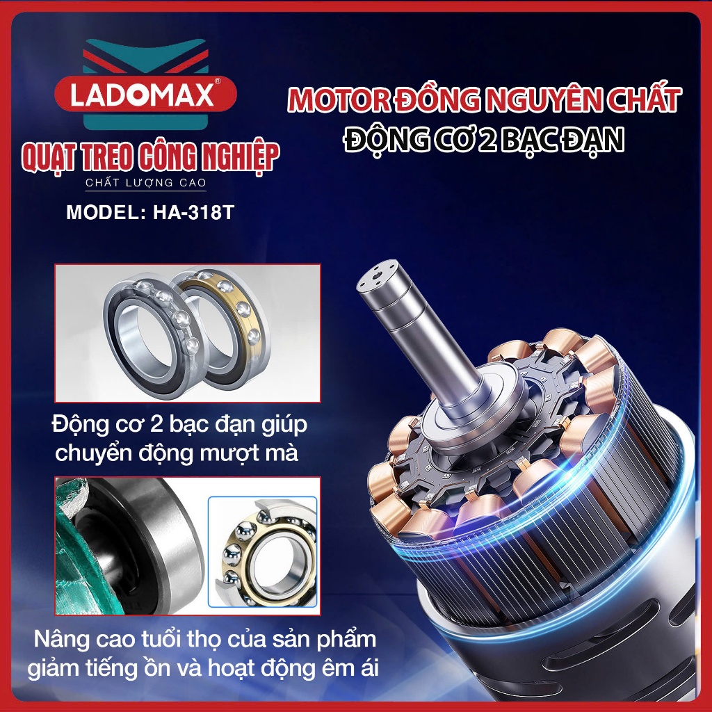 Quạt Treo Công Nghiệp LADOMAX 135W ANNAZONE - Motor 100% Lõi Đồng, Gió Cực Mạnh, Tiết Kiệm Không Gian - Bảo Hành 24 Thán