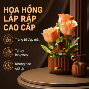 Hoa Hồng Lắp Ráp 255 Mảnh Nhựa ABS - Quà Tặng Sinh Nhật Ý Nghĩa, Trang Trí Nhà Không Héo Úa Cao 26cm