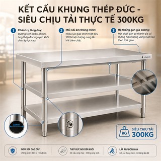 LOADNIX Bàn Inox Nhà Bếp 1/2/3 Tầng Có Thanh Chống Đỡ Cường Cường Bàn Làm Việc Chịu Lực Tốt Chống Gỉ Sét Dễ Vệ Sin