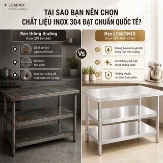 LOADNIX Bàn Inox Nhà Bếp 1/2/3 Tầng Có Thanh Chống Đỡ Cường Cường Bàn Làm Việc Chịu Lực Tốt Chống Gỉ Sét Dễ Vệ Sin