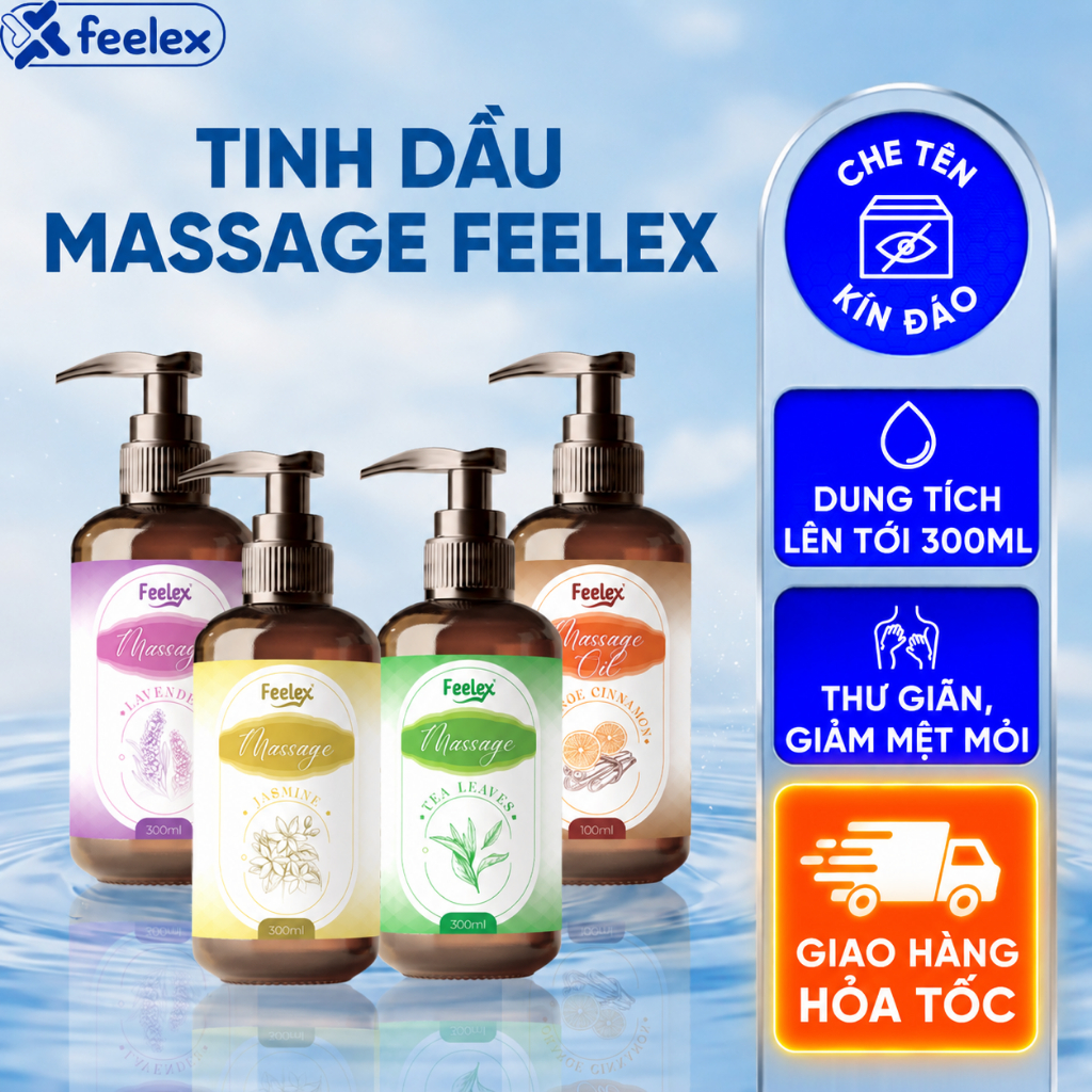 Tinh dầu massage body Feelex giảm căng thẳng, nhiều mùi hương, phù hợp với mọi loại da dung tích 300ml