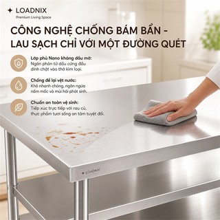 LOADNIX Bàn Inox Nhà Bếp 1/2/3 Tầng Có Thanh Chống Đỡ Cường Cường Bàn Làm Việc Chịu Lực Tốt Chống Gỉ Sét Dễ Vệ Sin