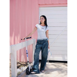 Quần jeans OLV ống suông cạp cao năng động Luna phù hợp đi chơi