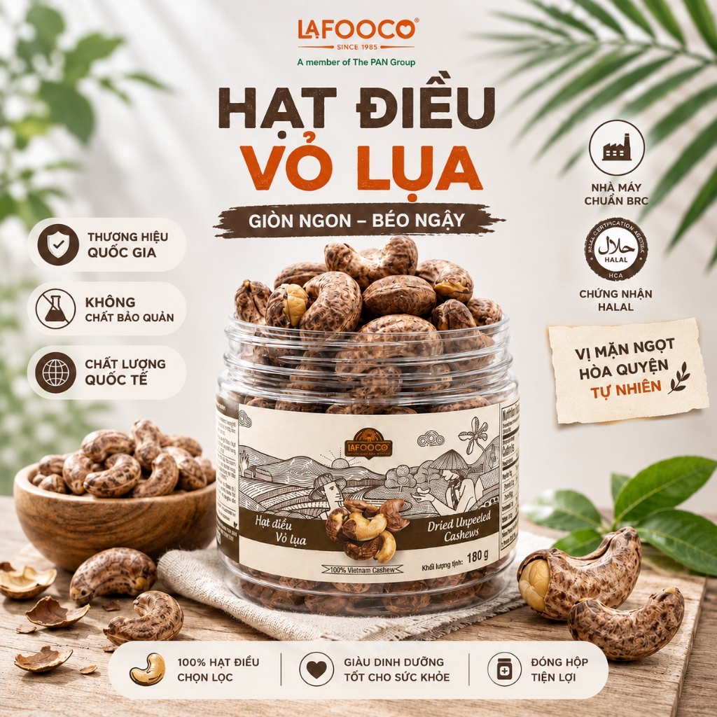 Hạt Điều Vỏ Lụa 180g LAFOOCO Dried Unpeel Cashew Nuts [HSD: 12/2026]