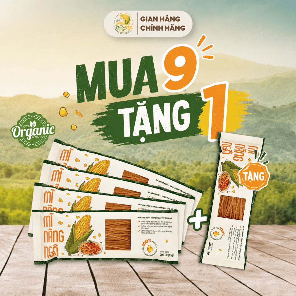 [Mua 9 tặng 1] Mì Hữu Cơ Nàng Ngô 200gr, Chuẩn Organic Giàu Chất Xơ, Ít Calo, Không Lo Béo