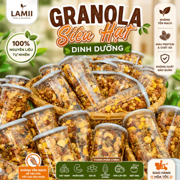 Granola siêu hạt, không yến mạch, sấy giòn, ăn kiêng, ăn healthy, ăn vặt, hạt dinh dưỡng tốt sức khoẻ