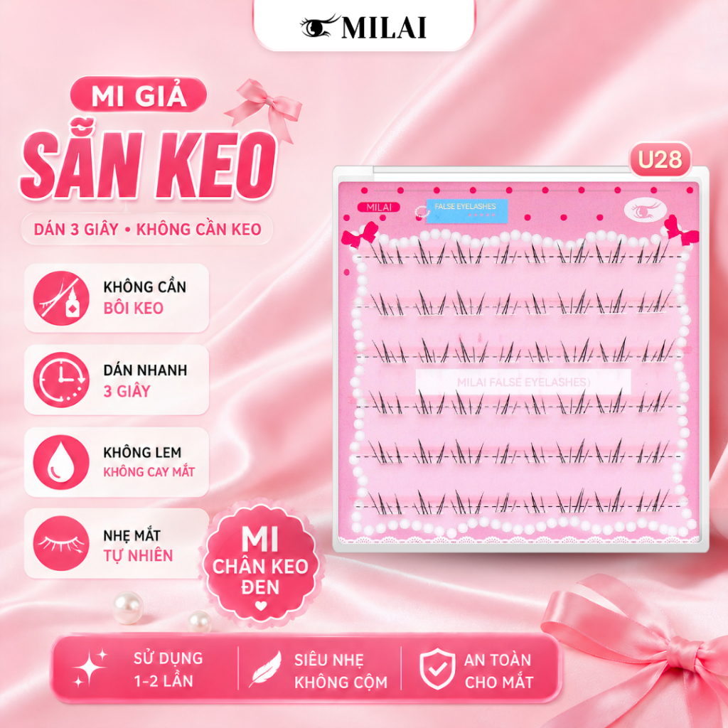 Mi giả sẵn keo MILAI đa dạng kiểu dáng | Mua 3 hộp tặng nhíp, mua 5 hộp tặng nhíp và kẹp mi
