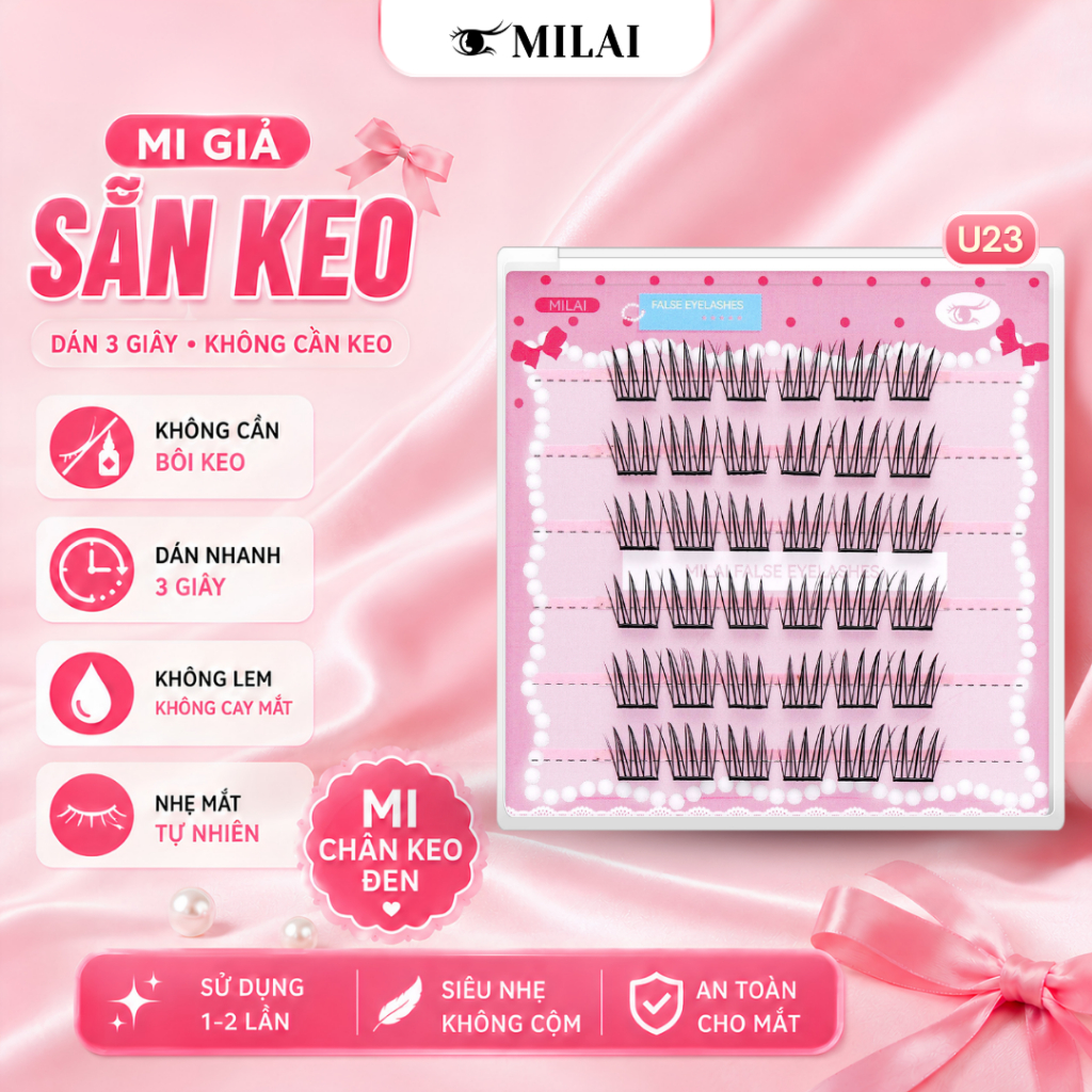 Mi giả sẵn keo MILAI đa dạng kiểu dáng | Mua 3 hộp tặng nhíp, mua 5 hộp tặng nhíp và kẹp mi