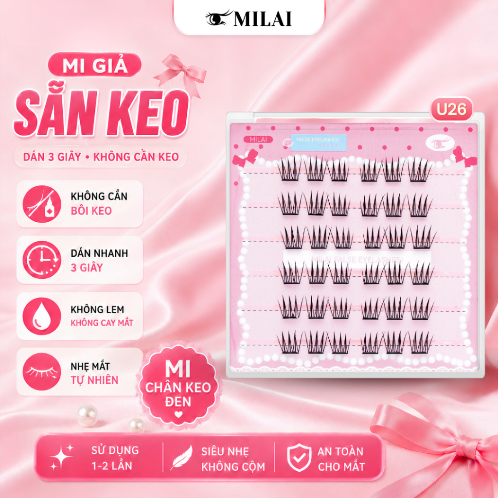 Mi giả sẵn keo MILAI đa dạng kiểu dáng | Mua 3 hộp tặng nhíp, mua 5 hộp tặng nhíp và kẹp mi